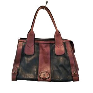 Fossil VRI Vintage Reissue Two Tone Black & Tan Leather Satchel Bag 1281